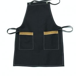 pechera de gabardina negra con 2 bolsillos con aplicación de cuero