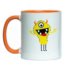 tazón de ceramica 11oz con estampado diseño monstruito color amarillo