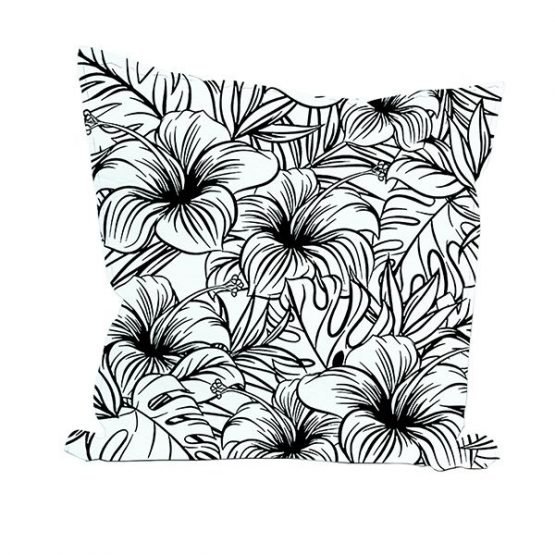 cojín decorativo de ecocuero con diseño de flores en fondo blanco