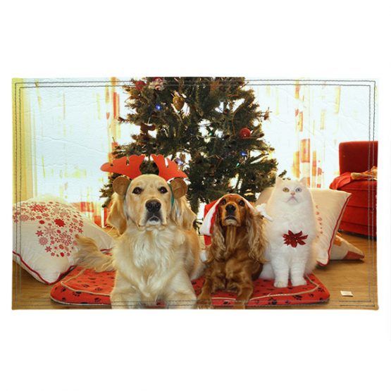 Individuales ecocuero personalizado con foto de mascotas en navidad