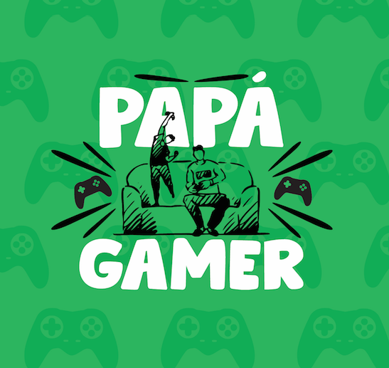 posavasos ecocuero con diseño papá gamer fondo verde con ilustracion hijo y padre jugando